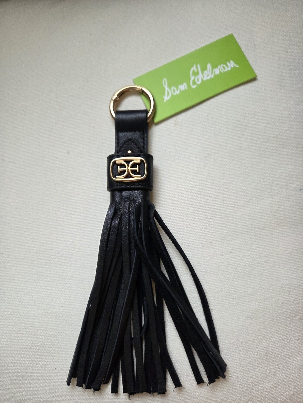 Sam Edelman Black Leather Tassel Key & Card Holder with Gold Hardware